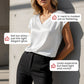Blouse à manches courtes et col en V en satin pour femme