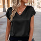 Blouse à manches courtes et col en V en satin pour femme