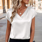Blouse à manches courtes et col en V en satin pour femme