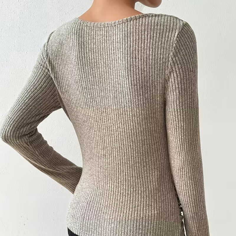 Hauts en tricot à manches longues, col drapé et froncé pour femmes