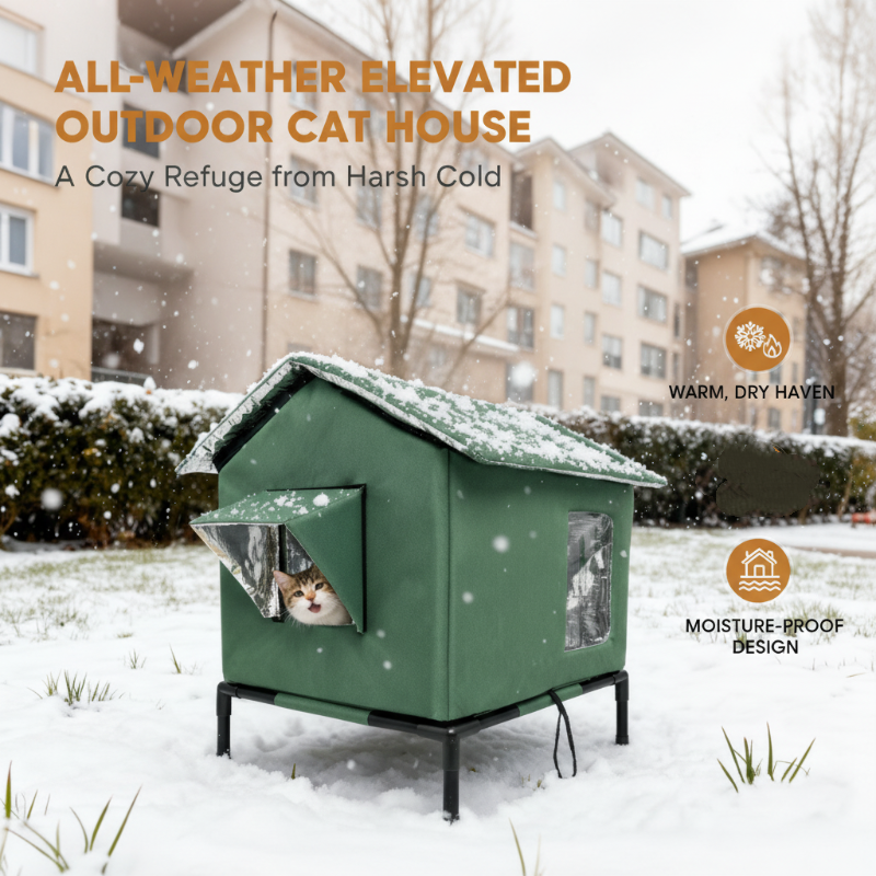 🐱 PROMO LIMITÉE 53% DE RÉDUCTION ! ✨ Maison pour Chat d‘Extérieur surélevée – Imperméable, Isolante, Stable et Pliable 🌧️