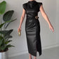⏳50 % DE RÉDUCTION MAINTENANT ! 👗💕Robe femme en simili cuir froissé, longueur midi🔥