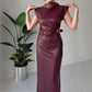 ⏳50 % DE RÉDUCTION MAINTENANT ! 👗💕Robe femme en simili cuir froissé, longueur midi🔥