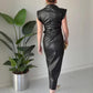 ⏳50 % DE RÉDUCTION MAINTENANT ! 👗💕Robe femme en simili cuir froissé, longueur midi🔥
