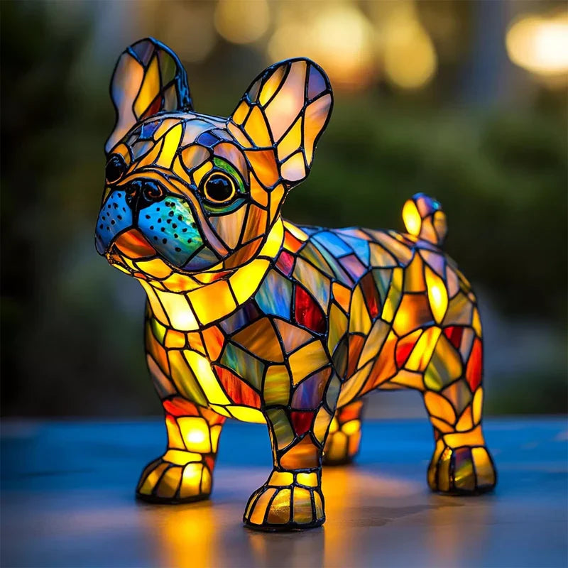 📢📢60% DE RÉDUCTION ! ❄️ Ambiance Hiver : Lampe LED Tableau Chien Color-Blocking - Lumière Douce & Déco Design