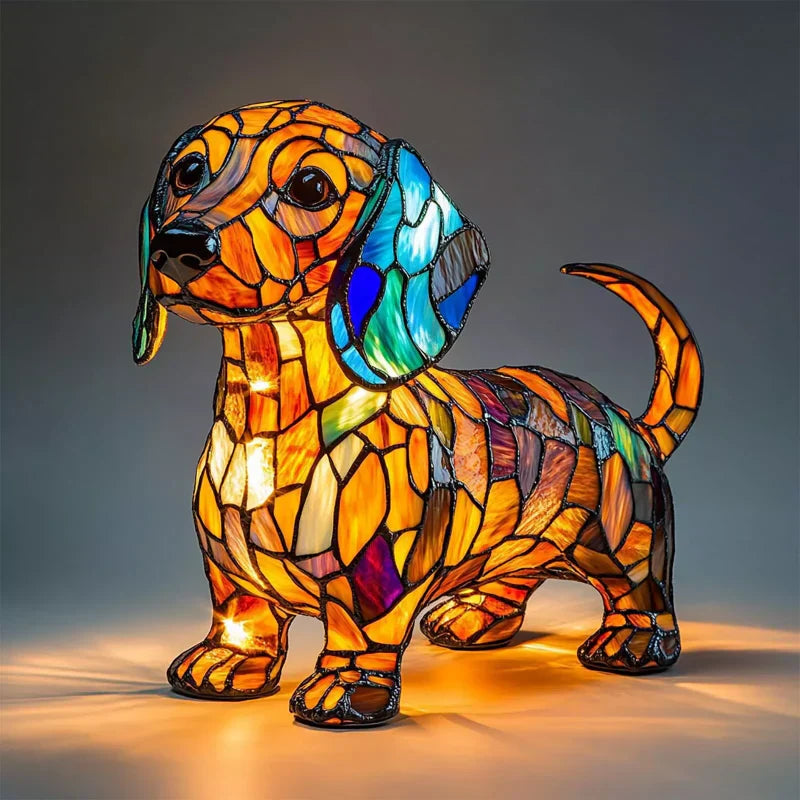 📢📢60% DE RÉDUCTION ! ❄️ Ambiance Hiver : Lampe LED Tableau Chien Color-Blocking - Lumière Douce & Déco Design