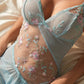 Robe sexy à encolure en V, fente haute et empiècements transparents, motif floral, pour femme