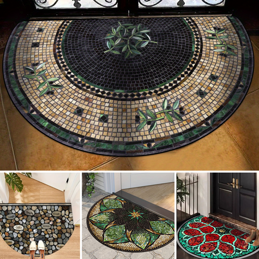 💖 Soldes de printemps 50 % de réduction 💖 Paillasson semi-circulaire style bohème - Tapis antidérapant doux pour sol
