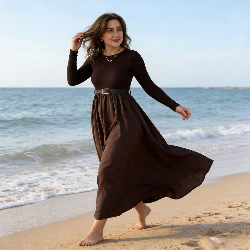 Élégante robe longue côtelée pour femmes