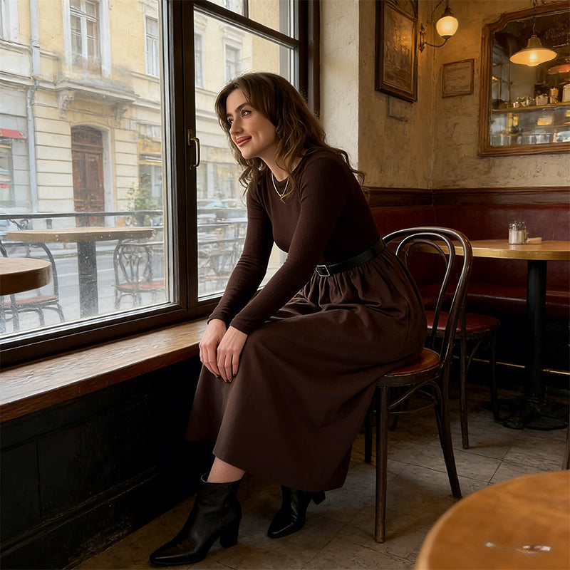 Élégante robe longue côtelée pour femmes