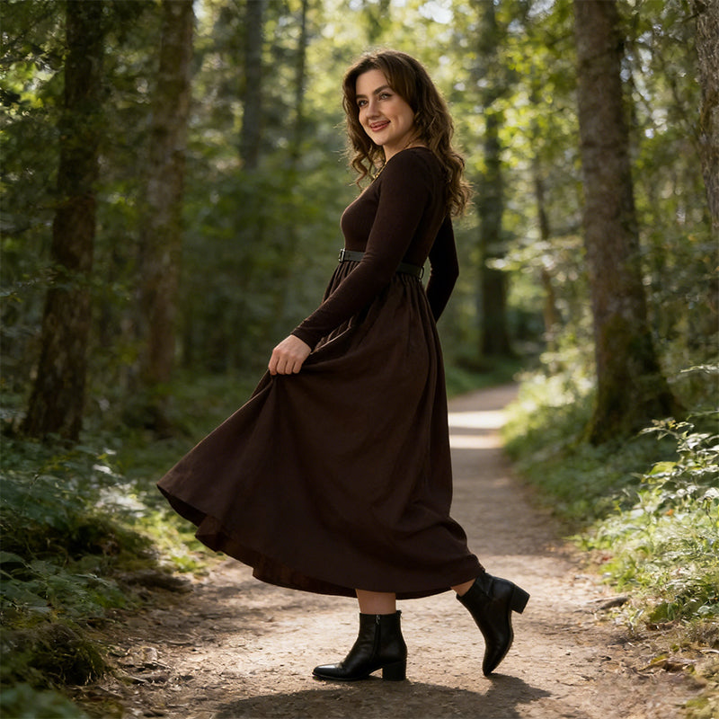 Élégante robe longue côtelée pour femmes