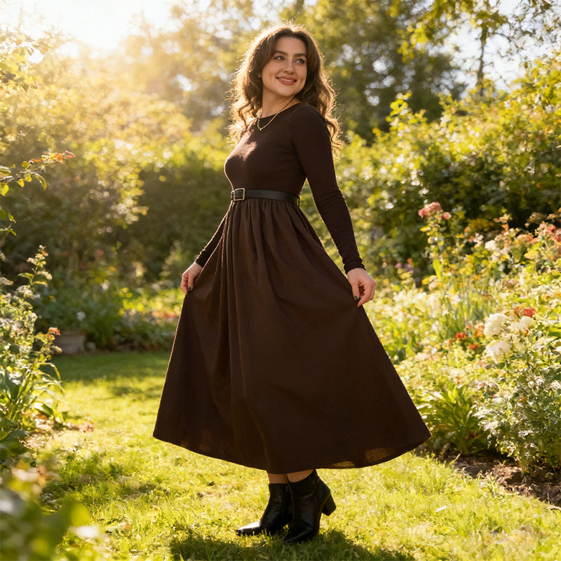 Élégante robe longue côtelée pour femmes