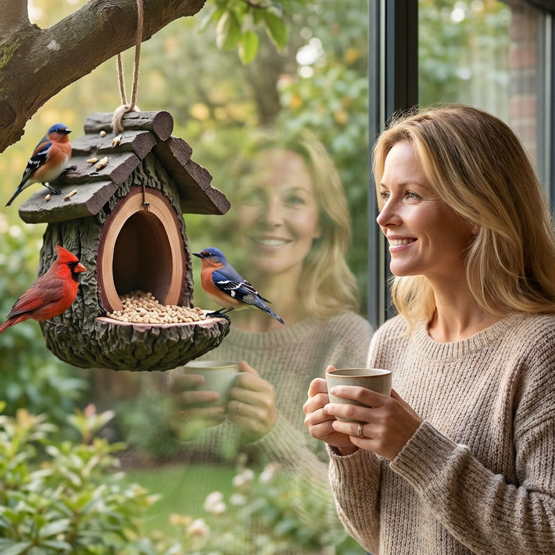 🔥60 % DE RÉDUCTION ! 🐦 NOUVEAUTÉS 2026 – Mangeoire à oiseaux d'extérieur avec design réaliste de souche d'arbre | Décoration de jardin et refuge pour la faune sauvage en un ! 🌿✨