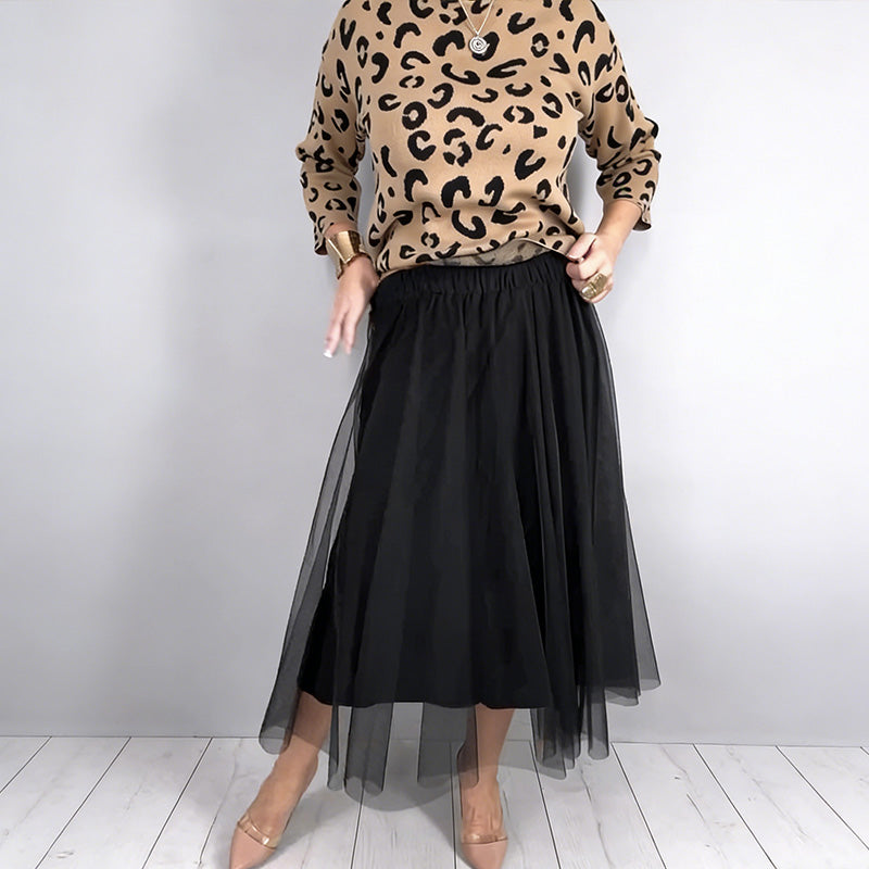 Ensemble 2 pièces pour femme : haut à imprimé léopard et jupe en maille