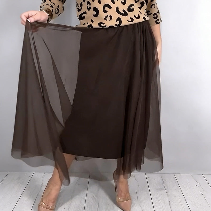 Ensemble 2 pièces pour femme : haut à imprimé léopard et jupe en maille