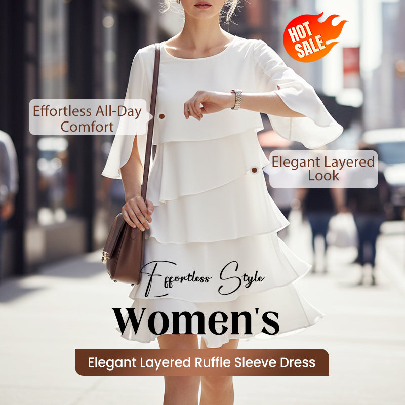 📢📢60 % DE RÉDUCTION !! ⏰ Robe à Superpositions & Manches Volantées | Élégance Décontractée au Féminin 🌸