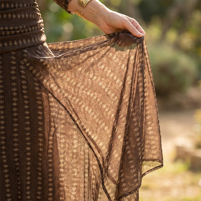 ⏳Spécial à durée limitée⏰Robe longue bohème à col en V et ruchés en maille👗