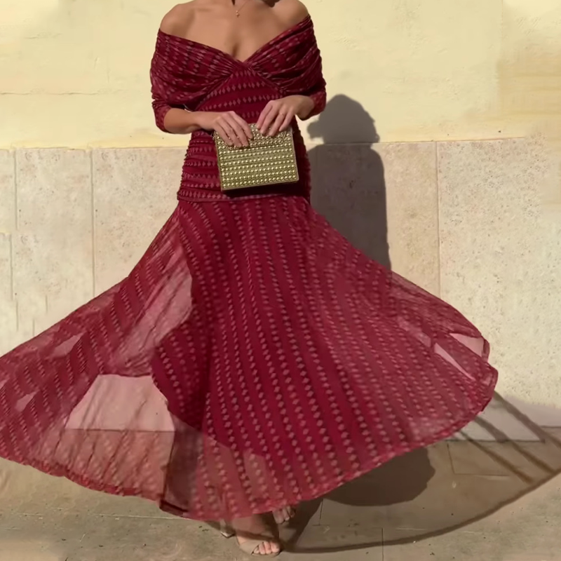 ⏳Spécial à durée limitée⏰Robe longue bohème à col en V et ruchés en maille👗
