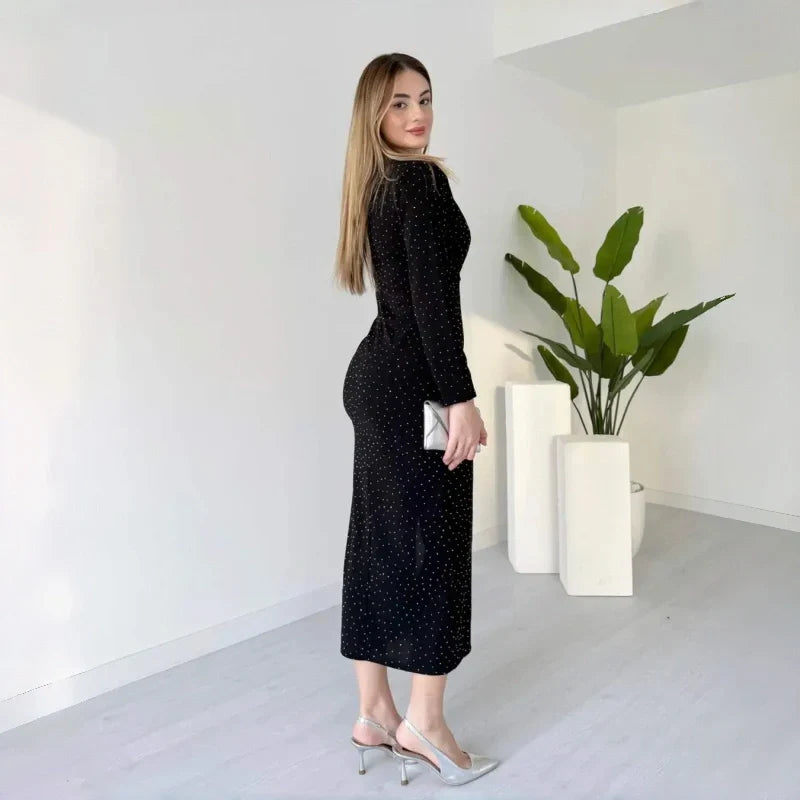 Robe fendue à encolure en V et effet scintillant pour femme