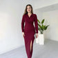 Robe fendue à encolure en V et effet scintillant pour femme