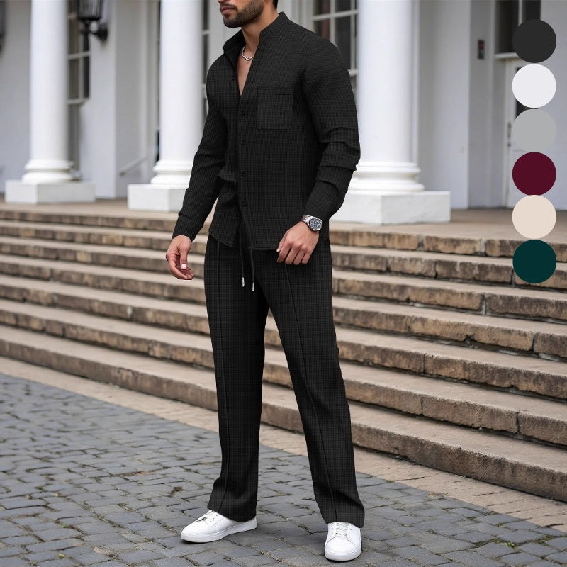 👕 60 % DE RÉDUCTION ! 👖 Ensemble gaufré deux pièces pour homme – Design confortable, respirant et polyvalent 🍂
