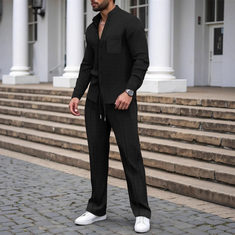 👕 60 % DE RÉDUCTION ! 👖 Ensemble gaufré deux pièces pour homme – Design confortable, respirant et polyvalent 🍂