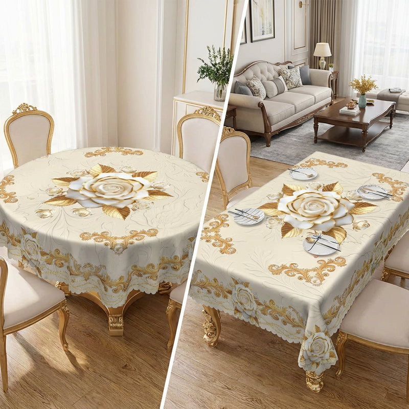 🪟 60% DE RÉDUCTION ! 🌹 Nappe imperméable rose dorée – Impression 3D élégante, Résistante aux taches & Facile à nettoyer ☀️