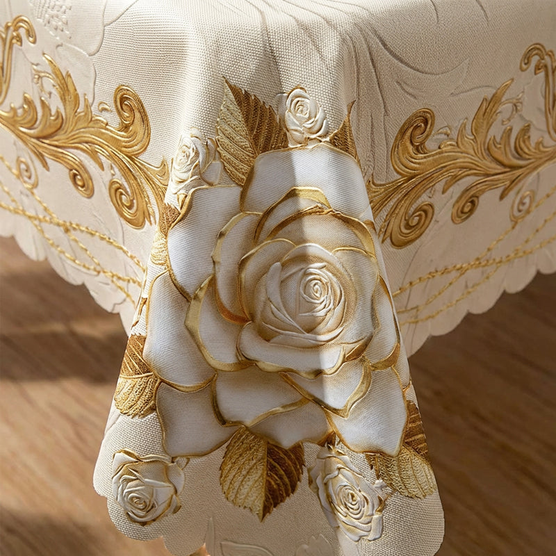 🪟 60% DE RÉDUCTION ! 🌹 Nappe imperméable rose dorée – Impression 3D élégante, Résistante aux taches & Facile à nettoyer ☀️