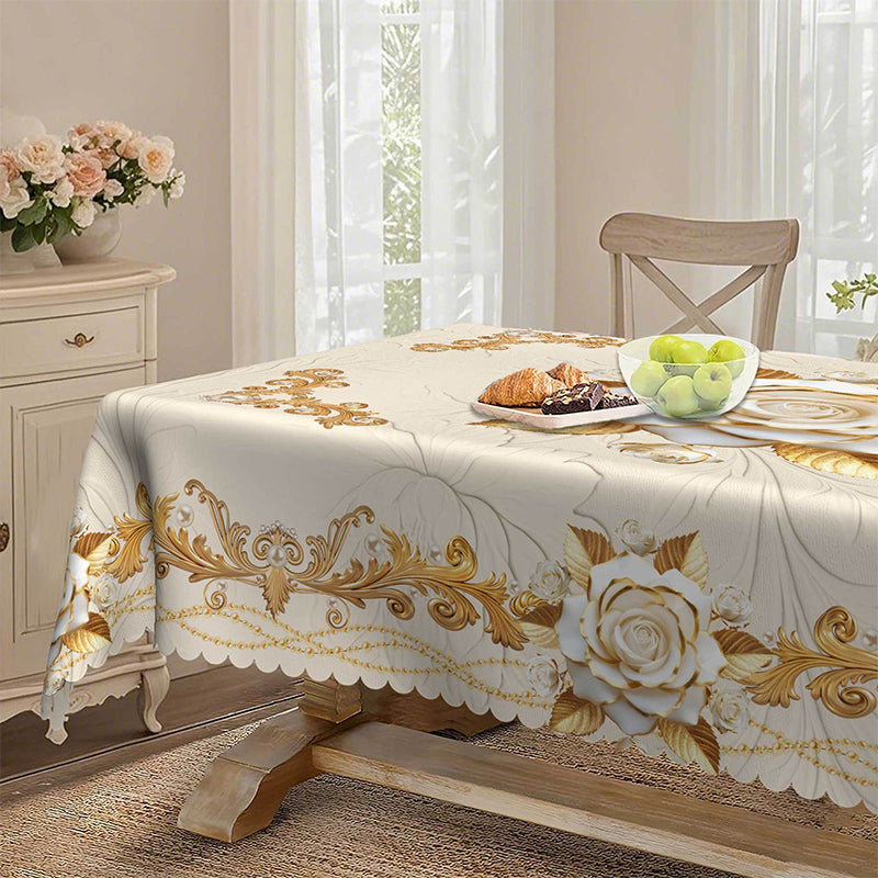 🪟 60% DE RÉDUCTION ! 🌹 Nappe imperméable rose dorée – Impression 3D élégante, Résistante aux taches & Facile à nettoyer ☀️
