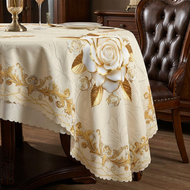 🪟 60% DE RÉDUCTION ! 🌹 Nappe imperméable rose dorée – Impression 3D élégante, Résistante aux taches & Facile à nettoyer ☀️