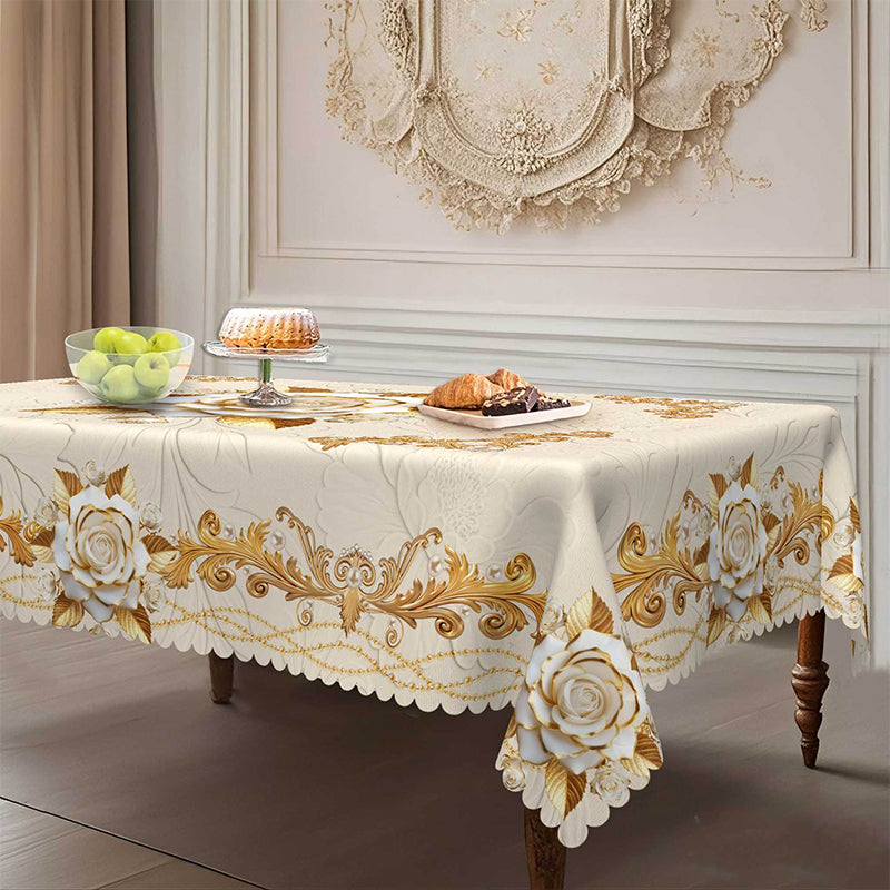 🪟 60% DE RÉDUCTION ! 🌹 Nappe imperméable rose dorée – Impression 3D élégante, Résistante aux taches & Facile à nettoyer ☀️