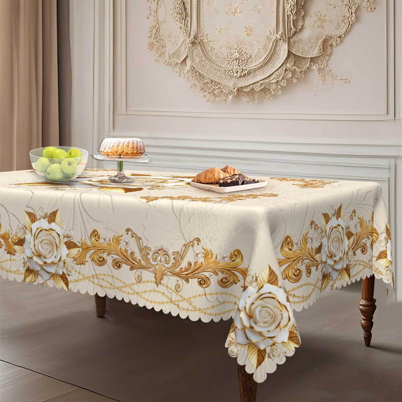 🪟 60% DE RÉDUCTION ! 🌹 Nappe imperméable rose dorée – Impression 3D élégante, Résistante aux taches & Facile à nettoyer ☀️