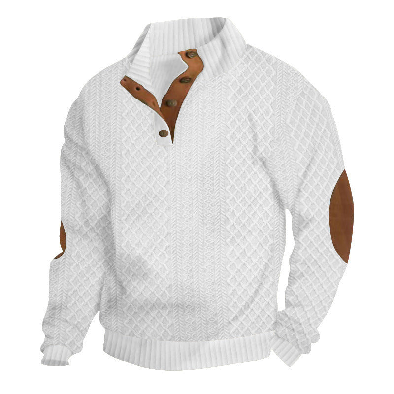 ✨👔 60% de réduction ! Sweat-shirt Homme à Col Jacquard Texturé – Coupe ample, coudières vintage & finitions premium