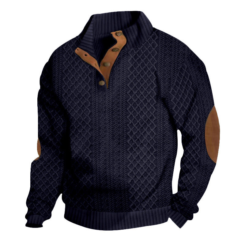 ✨👔 60% de réduction ! Sweat-shirt Homme à Col Jacquard Texturé – Coupe ample, coudières vintage & finitions premium