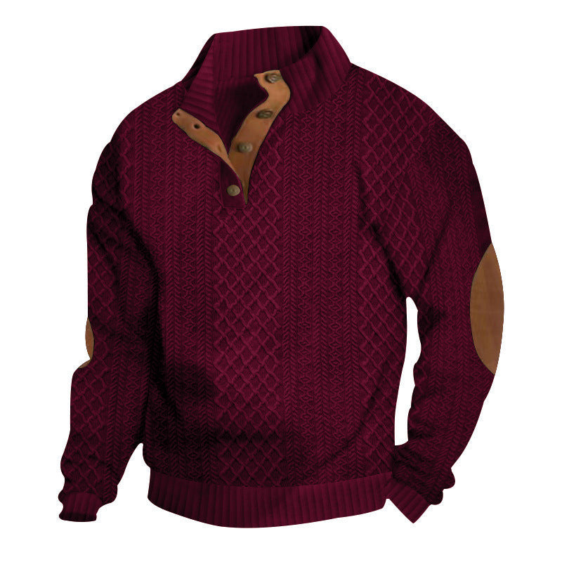 ✨👔 60% de réduction ! Sweat-shirt Homme à Col Jacquard Texturé – Coupe ample, coudières vintage & finitions premium