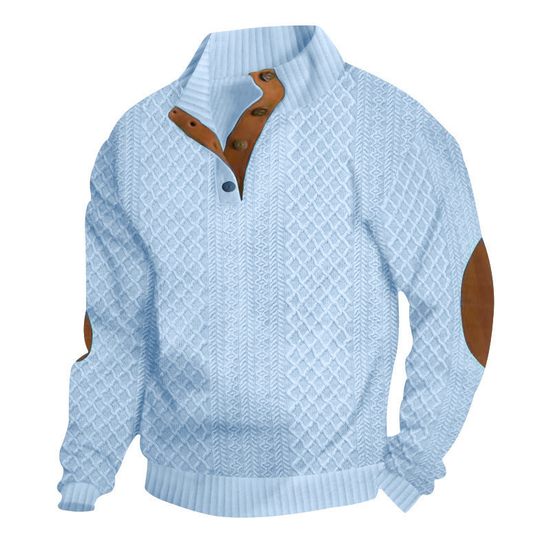 ✨👔 60% de réduction ! Sweat-shirt Homme à Col Jacquard Texturé – Coupe ample, coudières vintage & finitions premium