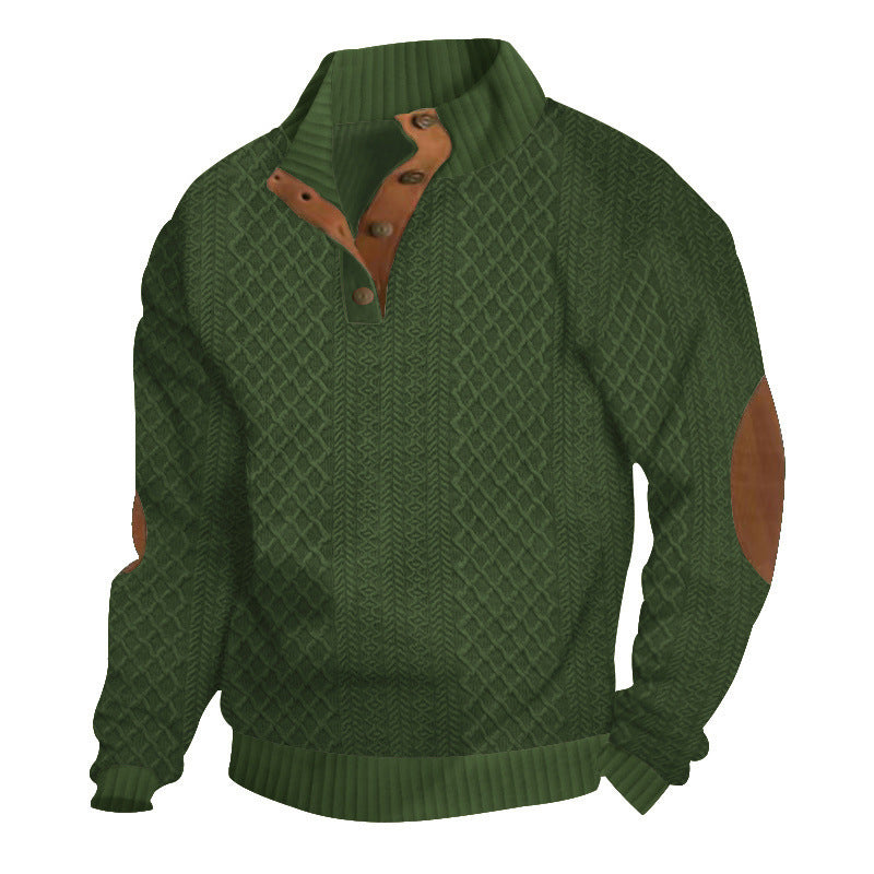 ✨👔 60% de réduction ! Sweat-shirt Homme à Col Jacquard Texturé – Coupe ample, coudières vintage & finitions premium