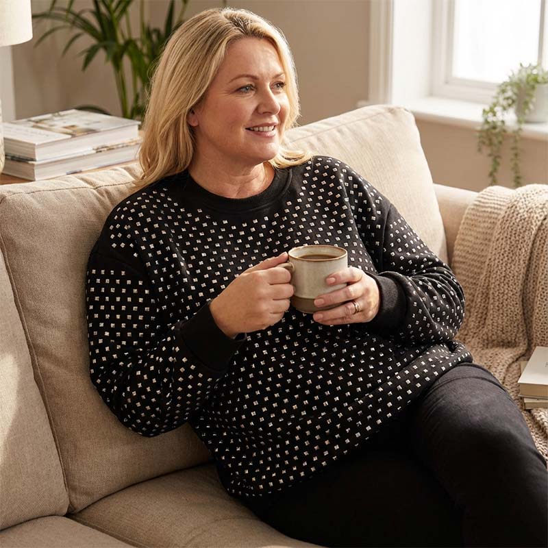 Sweat-shirt à col rond clouté pour femme