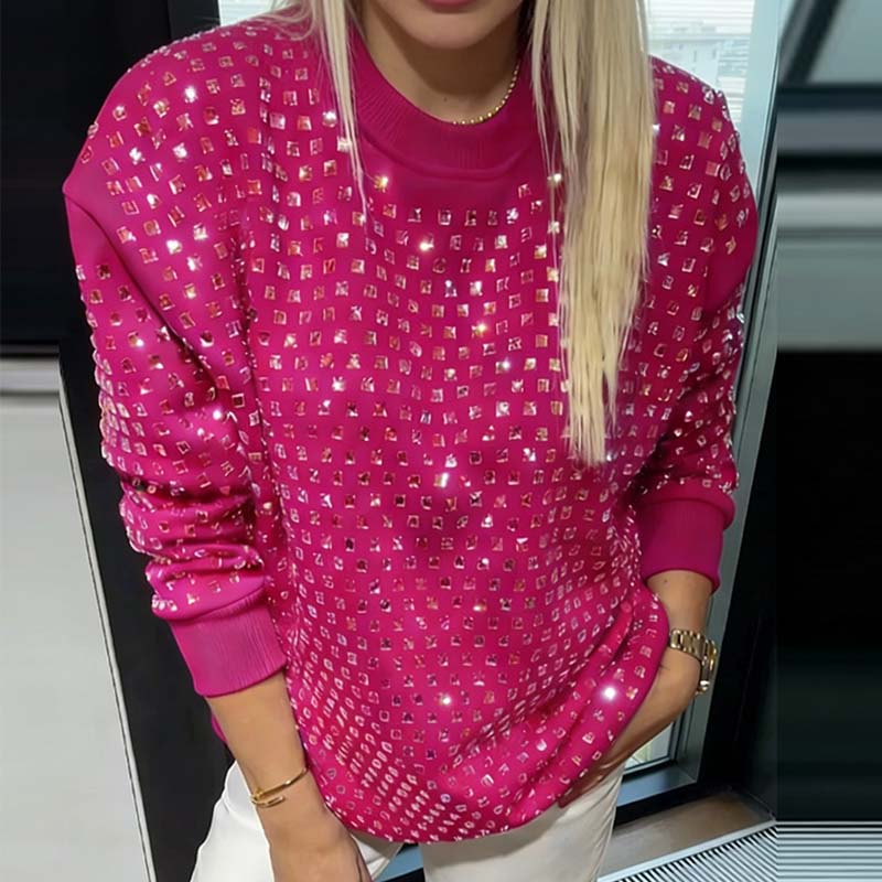 Sweat-shirt à col rond clouté pour femme