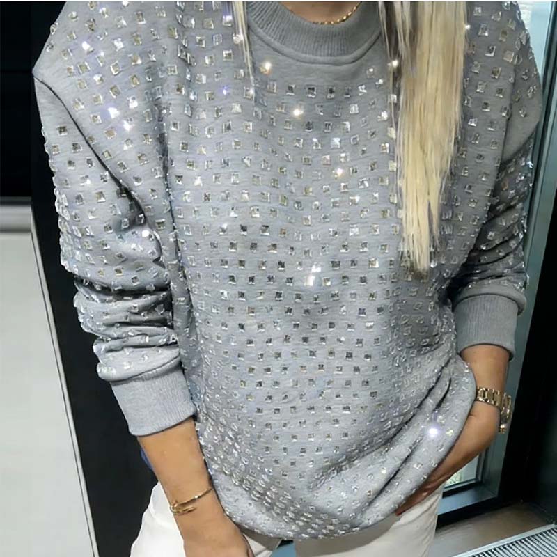 Sweat-shirt à col rond clouté pour femme