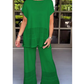 Ensemble deux pièces pour femme, haut à manches courtes et pantalon, couleur unie
