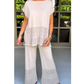 Ensemble deux pièces pour femme, haut à manches courtes et pantalon, couleur unie