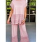 Ensemble deux pièces pour femme, haut à manches courtes et pantalon, couleur unie