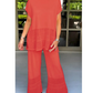 Ensemble deux pièces pour femme, haut à manches courtes et pantalon, couleur unie