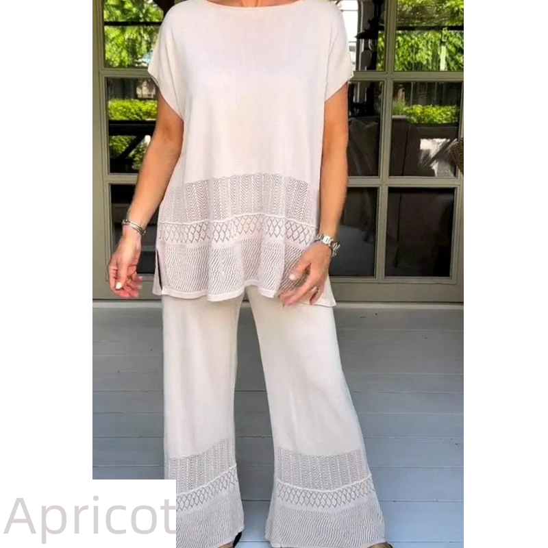 Ensemble deux pièces pour femme, haut à manches courtes et pantalon, couleur unie
