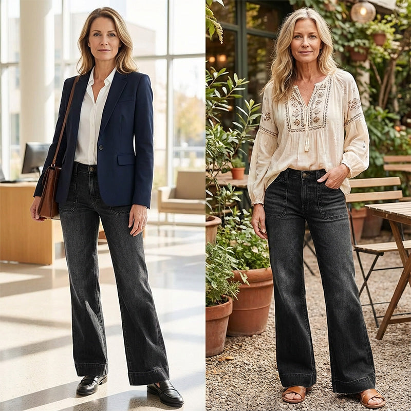 🎉👖50% de réduction ! Jean évasé rétro pour femme – Coupe flatteuse, poches généreuses et denim stretch ultra-confortable