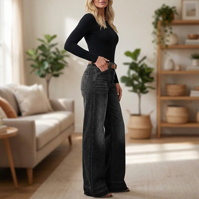 🎉👖50% de réduction ! Jean évasé rétro pour femme – Coupe flatteuse, poches généreuses et denim stretch ultra-confortable