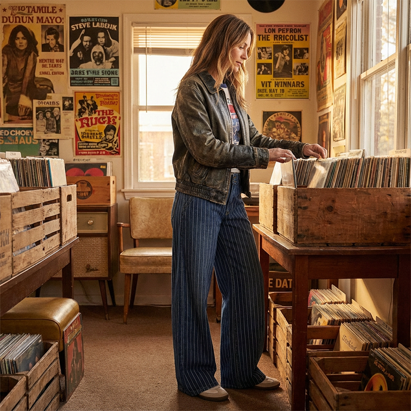 Jean taille basse à rayures Y2K pour femme