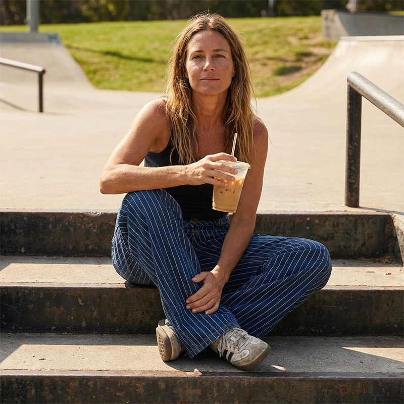 Jean taille basse à rayures Y2K pour femme