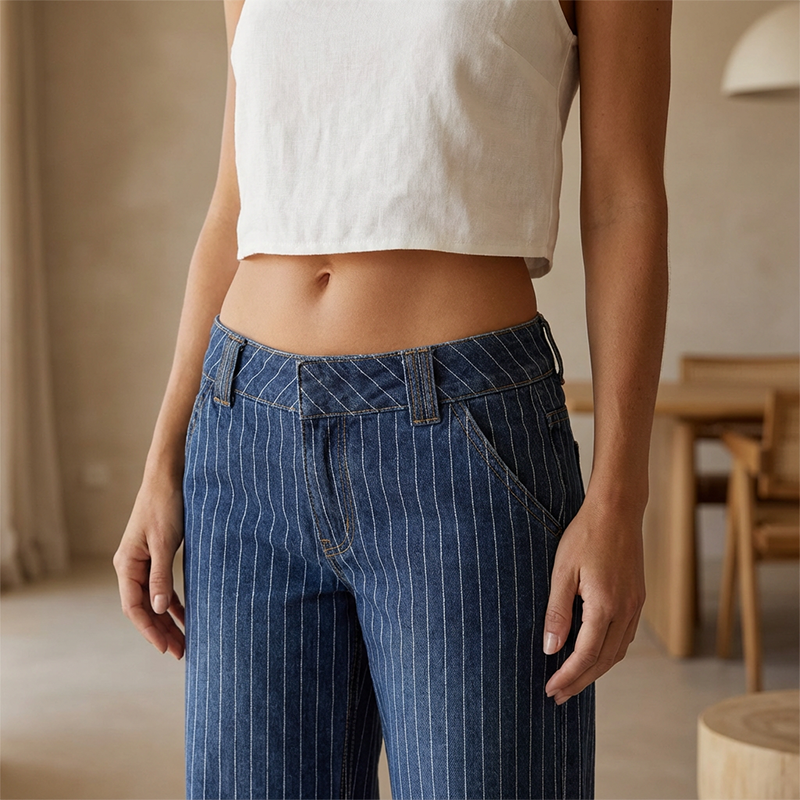 Jean taille basse à rayures Y2K pour femme
